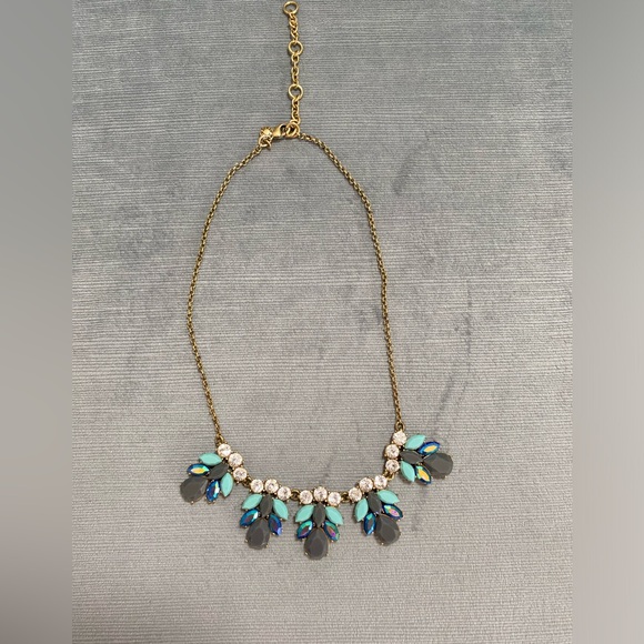 J.Crew blue gemstone vintage statement necklace with gold chain 9-12” drop - Picture 1 of 11